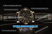 Panerai Luminor Power Reserve Asia Automatic Steel Case Black Dial Stick/Arabic Numeral Markers With Steel Bezel Black Leather Strap
