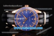 Omega Seamaster 300 Master Co-Axial Clone Omega 8500 Automatic Rose Gold Case with Blue Dial Stick Markers and Black/Grey Nylon Strap