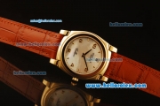 Rolex Cellini Swiss Quartz Yellow Gold Case with White MOP Dial and Brown Leather Strap-Numeral Markers