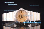 Omega Constellation Asia 2813 Automatic Full Steel Case with Yellow Dial and Diamond Markers-Two Tone Strap