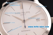 Patek Philippe Calatrava Swiss ETA 2824 Automatic Stainless Steel Case with Black Leather Strap and White Dial