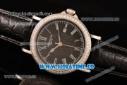 Patek Philippe Calatrava Miyota Quartz Steel Case with Diamonds Bezel and Black Dial - White Roman Numeral Markers