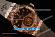 Hublot Big Bang Tourbillon Movement Rose Gold Case All Diamonds with Black Diamonds Dial and Black Rubber Strap