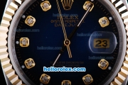 Rolex Datejust Oyster Perpetual Automatic Two Tone with Bue Dial-Diamond Marking and Gold Bezel