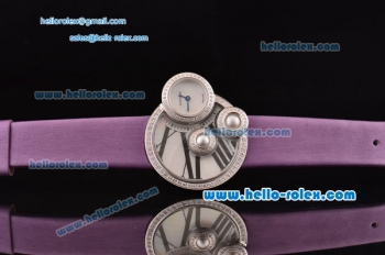 Cartier Perles de Cartier Swiss Quartz Steel Case with Purple Leather Strap and White Dial Diamond Bezel 1:1 Original