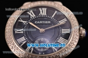 Cartier Ballon Bleu De Small Swiss Quartz Steel Case with Diamonds Bezel Blue Dial and Blue Leather Strap - White Markers