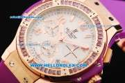 Hublot Big Bang Chronograph Swiss Quartz Movement Rose Gold Case with Purple Diamond Bezel and Purple Rubber Strap-Lady Model