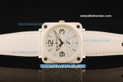 Bell & Ross BR-S Swiss ETA Quartz Ceramic Case with White Dial and White Leather Strap-Silver Markers