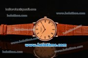 Patek Philippe Calatrava Miyota OS2035 Quartz Rose Gold Case with Roman Numeral Markers Champagne Dial and Brown Leather Strap