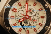 Hublot King Power F1 Chronograph Quartz Steel Case with White Dial and Red Markers-Black Rubber Strap
