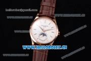 Patek Philippe Complications Miyota 9015 Automatic Rose Gold Case with White Dial Stick Markers and Brown Leather Strap