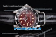 Rolex Submariner Vintage Asia 2813 Automatic Steel Case Red Dial Dot Markers and Black/Grey Nylon Strap