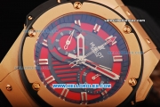 Hublot Big Bang Swiss Valjoux 7750 Automatic Movement Gold Case with Red Dial and Black Rubber Strap