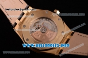 Audemars Piguet Royal Oak 41 Clone AP Calibre 3120 Automatic Yellow Gold Case with Blue Dial Stick Markers and Black Leather Strap (BP)