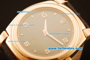 Rolex Cellini Swiss Quartz Rose Gold Case with Grey Dial and Black Leather Strap-Numeral Markers