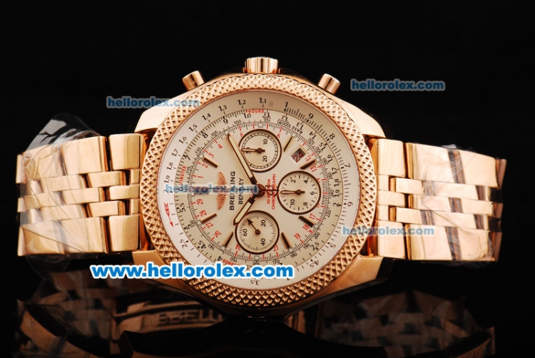 Breitling Bentley Motors Swiss Valjoux 7750 Chronograph Automatic Movement Full Rose Gold with White Dial and Honeycomb Bezel-Special Edition - Click Image to Close