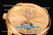 Patek Philippe Calatrava Tourbillon Swiss ETA 2824 Automatic Yellow Gold Case with Diamonds Markers and Gold Dial