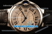 Cartier Ballon Bleu De Medium Swiss ETA 2671 Automatic Steel Case Silver Dial Roman Numeral Markers and Black Genuine Leather Strap - 1:1 Original