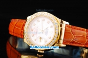 Rolex Datejust Oyster Perpetual Automatic Movement Yellow Gold Case with White Dial and Diamond Hour Marker-Diamond Bezel