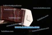 Tag Heuer Mikrograph Chrono Miyota OS10 Quartz Steel Case with Brown Leather Strap and White/Grey Dial