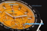 Ferrari Chrono Miyota OS20 Quartz Steel Case PVD Bezel with Steel Strap and Yellow Dial Stick Markers Three Subdials