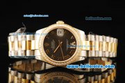 Rolex Datejust Automatic Movement ETA Coating Case with Chocolate Dial and Diamond Bezel-Two Tone Strap