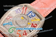 Franck Muller Cintree Curvex Swiss Quartz Steel/Diamonds Case with Pink Leather Strap and Diamonds Dial