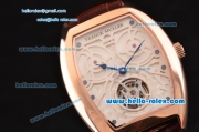 Franck Muller Giga Tourbillon ST22 Automatic Rose Gold Case with Brown Leather Strap and White Dial -Blue Hands