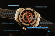 Hublot King Power Swiss Valjoux 7750 Automatic Steel Case with Skeleton Dial and Black Rubber Strap-Red Markers