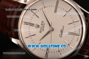 Rolex Cellini Time Asia 2813 Automatic Steel Case with Brown Leather Strap and White Dial (BP)