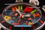 Gaga Milano Chrono 48 Miyota OS20 Quartz PVD Bezel with Black Dial and Colorful Numeral Markers - Black Rubber Strap