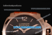 Panerai PAM 393 Luminer Marina Clone P.9000 Automatic Rose Gold Case with Black Dial and Yellow Stick/Arabic Numeral Markers - 1:1 Original (ZF)