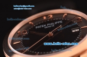 Patek Philippe Calatrava Swiss ETA 2824 Automatic Rose Gold Case with Black Leather Strap Black Dial Numeral/Stick Markers