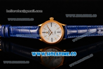 Rolex Cellini Time Asia 2813 Automatic Yellow Gold Case White Dial Blue Leather Strap and Stick/Roman Numeral Markers