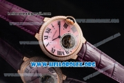 Cartier Ballon Bleu De Tourbillon Swiss Tourbillon Manual Winding Rose Gold Case with Pink Dial Purple Leather Strap and Roman Numeral Markers