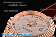 Rolex Day-Date Asia 2813 Automatic Rose Gold Case with Brown Leather Strap Stick Markers and White Dial