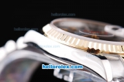 Rolex Datejust New Model Oyster Perpetual Two Tone with Gold Bezel and Black Rolex Logo Dial