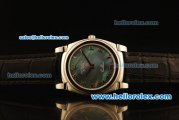 Rolex Cellini Swiss Quartz Steel Case with Green MOP Dial and Black Leather Strap-Roman Markers