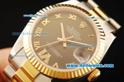 Rolex Datejust Automatic Movement ETA Coating Case with Chocolate Dial and Gold Bezel-Two Tone Strap
