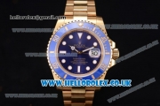 Rolex Submariner Swiss ETA 2836 Automatic Yellow Gold Case/Bracelet with Blue Dial and Dot Markers (BP)