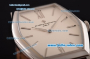 Vacheron Constantin Malte Miyota OS2035 Quartz Steel Case with Black Leather Strap White Dial Stick Markers