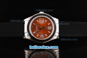 Rolex Datejust Oyster Perpetual Automatic Movement Orange Dial with Black Rubber Bezel and Black Rubber Strap