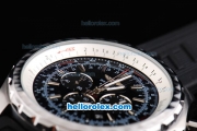 Breitling for Bentley Motors Chronograph Quartz Movement Silver Case with Black Dial-Silver Stick Markers and Black Rubber Strap