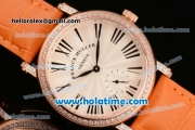 Franck Muller Liberty Miyota Quartz Rose Gold Case with Orange Leather Bracelet Diamond Bezel and Black Roman Numeral Markers