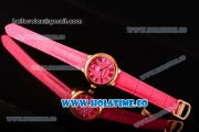 Cartier Ballon Bleu De Small Swiss Quartz Rose Gold Case with Hot Pink Dial Black Roman Numeral Markers and Hot Pink Leather Strap