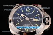 Panerai Firenze GMT PAM228 Automatic Movement Black Dial with Green Markers and Brown Leather Strap