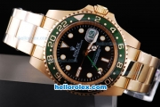 Rolex GMT-Master II Oyster Perpetual Automatic Full Gold with Green Bezel,Black Dial and White Round Bearl Marking-Small Calendar