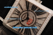 Franck Muller Master Square Swiss Quartz Movement Diamond Dial with Black Markers and Black Leather Strap