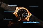 Vacheron Constantin Overseas Swiss ETA 2836 Automatic Movement Gold Case with Black Dial and Black Leather Strap