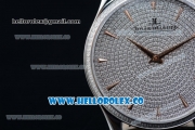 Jaeger-LECoultre Master Control Miyota 9015 Automatic Steel Case with Diamonds Dial Stick Markers and Black Leather Strap